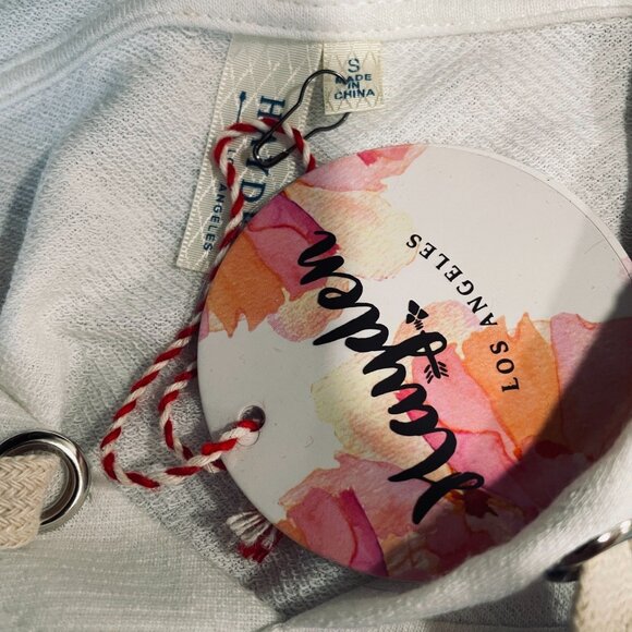 NWT Oversized Hayden LA Hoodie Tee Blue White Stripe Cotton Coastal Boho Top - Picture 3 of 9